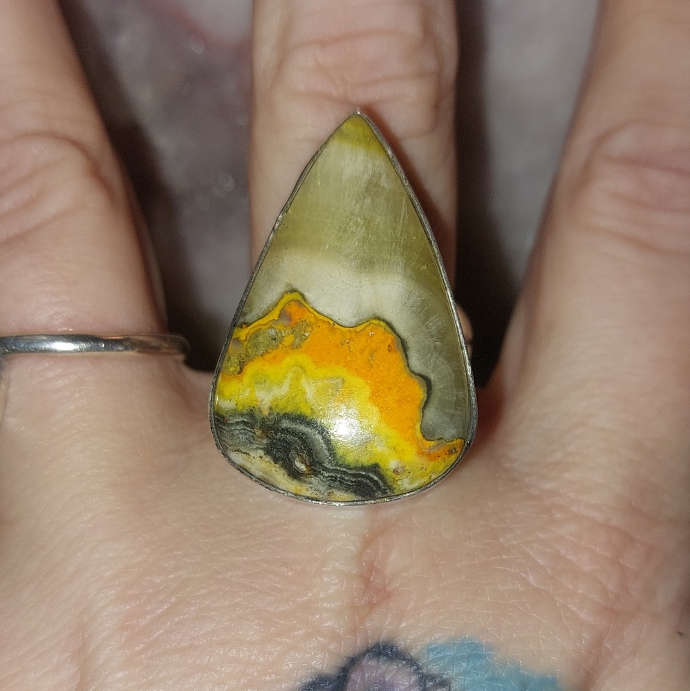 Bumblebee Jasper Teardrop Shaped Ring Size 8.75